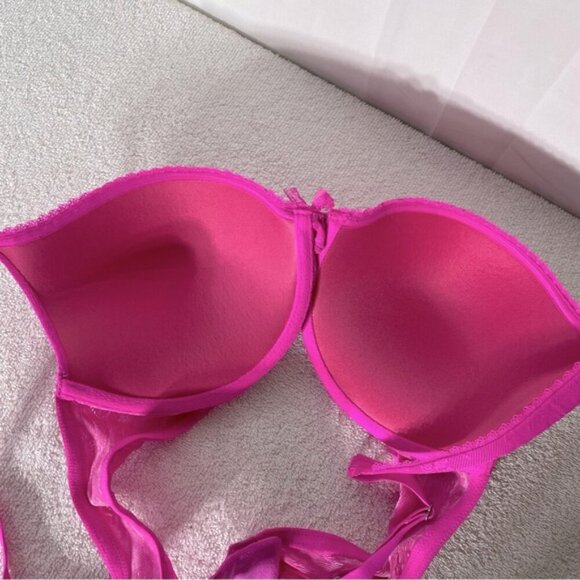 Victorias Secret Hot Pink Lace Body By Victoria Push Up Bra 36D - Picture 10 of 12